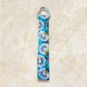 porte-clé tissu bleu fleurs