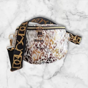 banane tissu artisanale fabriquée en bretagne tissu blanc motifs léopard dorés