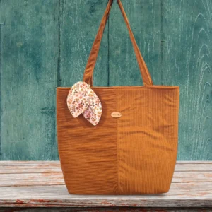 Sac cabas en velours – Grand volume avec poches intérieures et foulard assorti - Camel