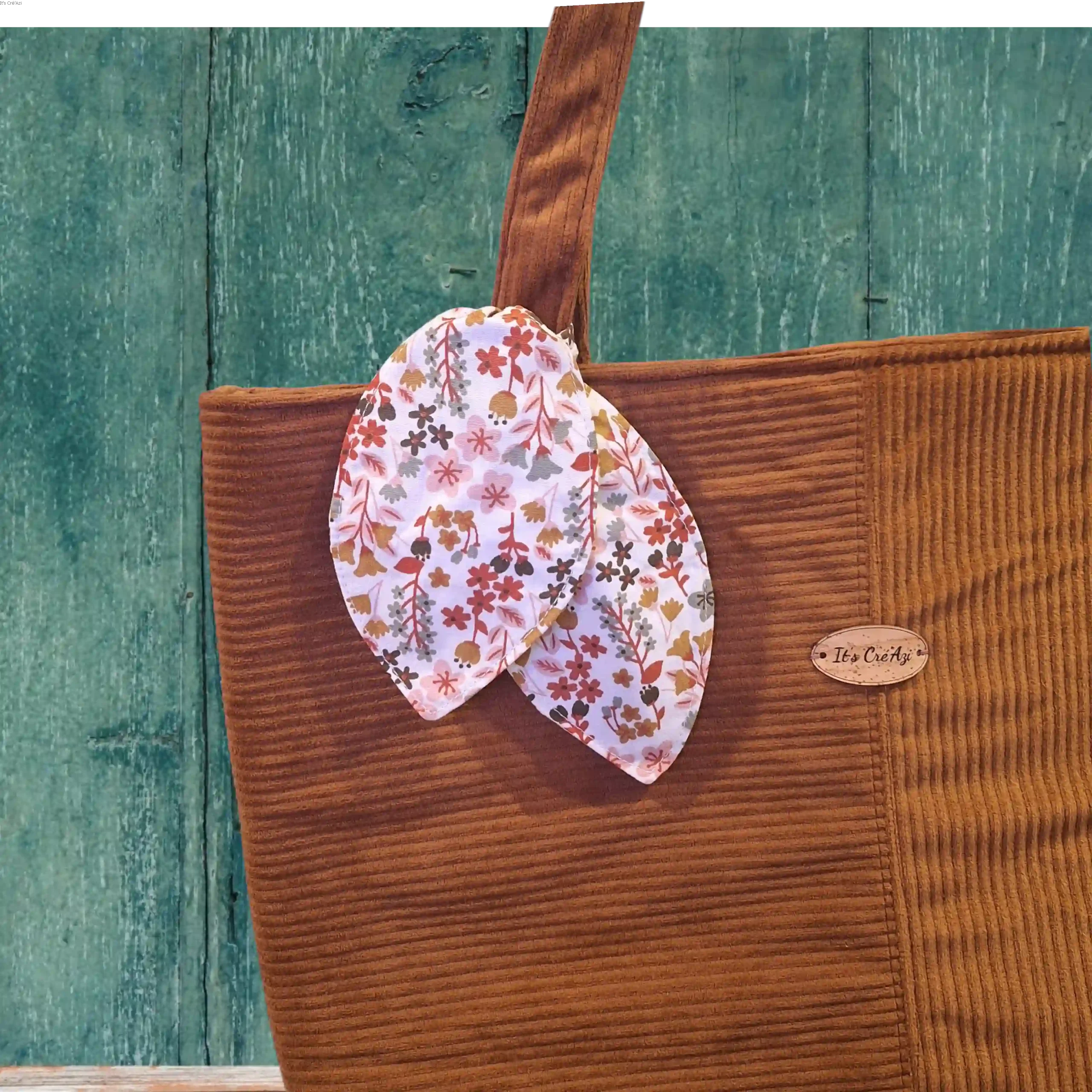 Sac cabas en velours – Grand volume avec poches intérieures et foulard assorti - Camel – Image 2