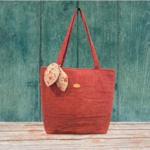 Sac cabas en velours – Grand volume avec poches intérieures et foulard assorti - Vieux rose